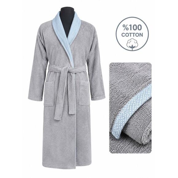 unbrand Other - Grey Turkish Cotton Bathrobe Unisex S/M Soft Terry Spa Robe Belted